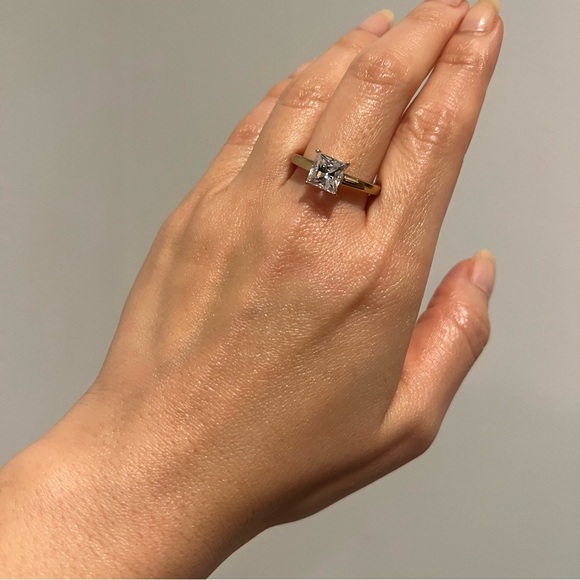 NEW Diamonique Sterling Silver Princess Engagement Ring - Picture 3 of 7